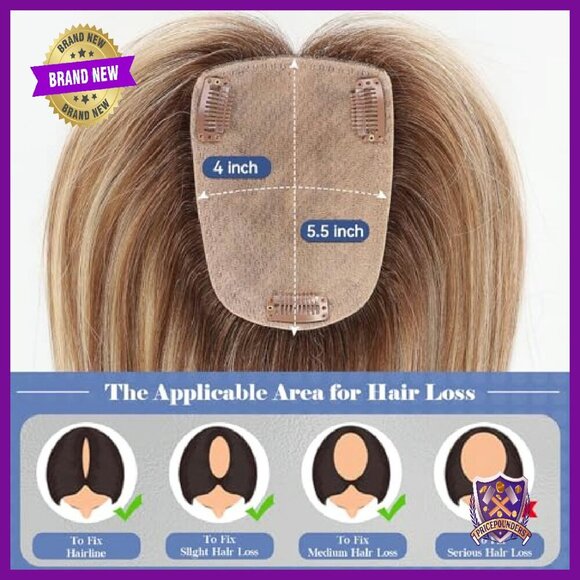 Human Hair Topper with Bangs 12 Inch Silk Base Clip-in Hairpiece